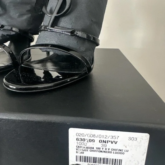 Saint Laurent Black Patent Cassandra Strappy High Heel Sandals 39 - Picture 8 of 8